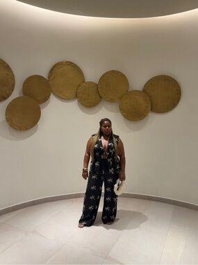 Fashion Nova Black Palm-Print Wide-Leg Jumpsuit